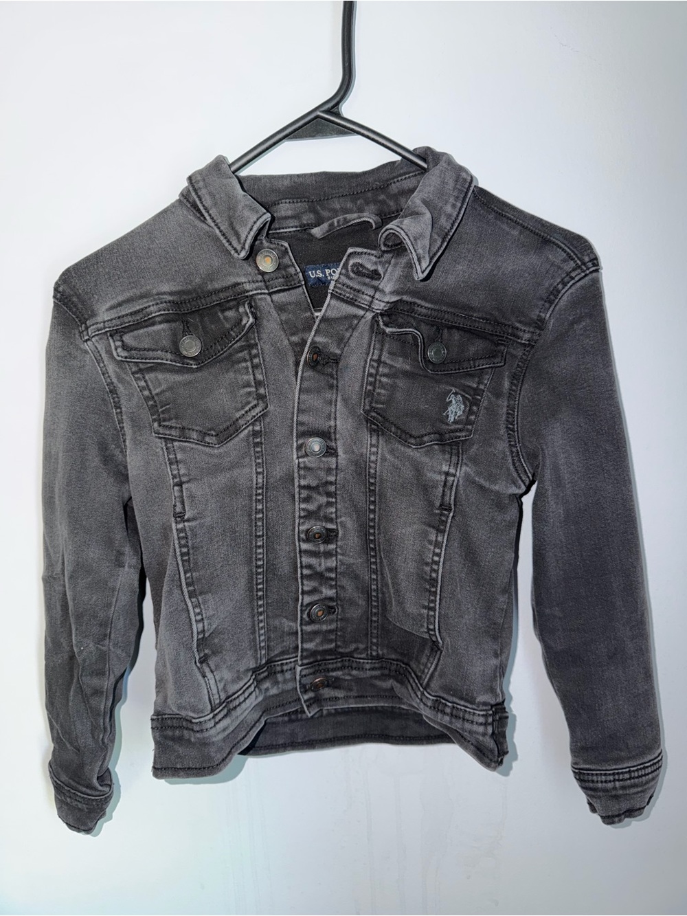 U.S. Polo Assn Youth Black Denim Jacket Size M 8 Unisex Stretch Jean Jacket